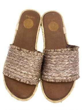 Nalho Rattan Brown Slide Sandals Size 10